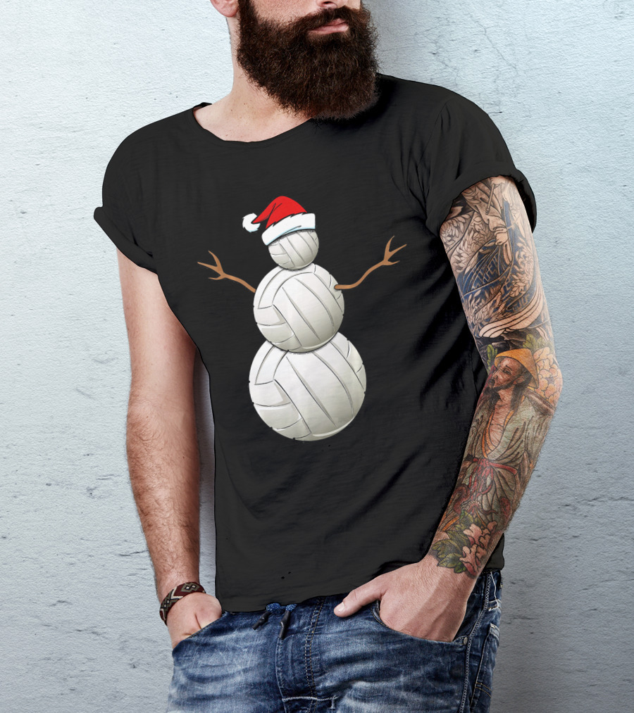 Snowman Volleyball Santa Hat Funny Christmas Balls T-Shirt