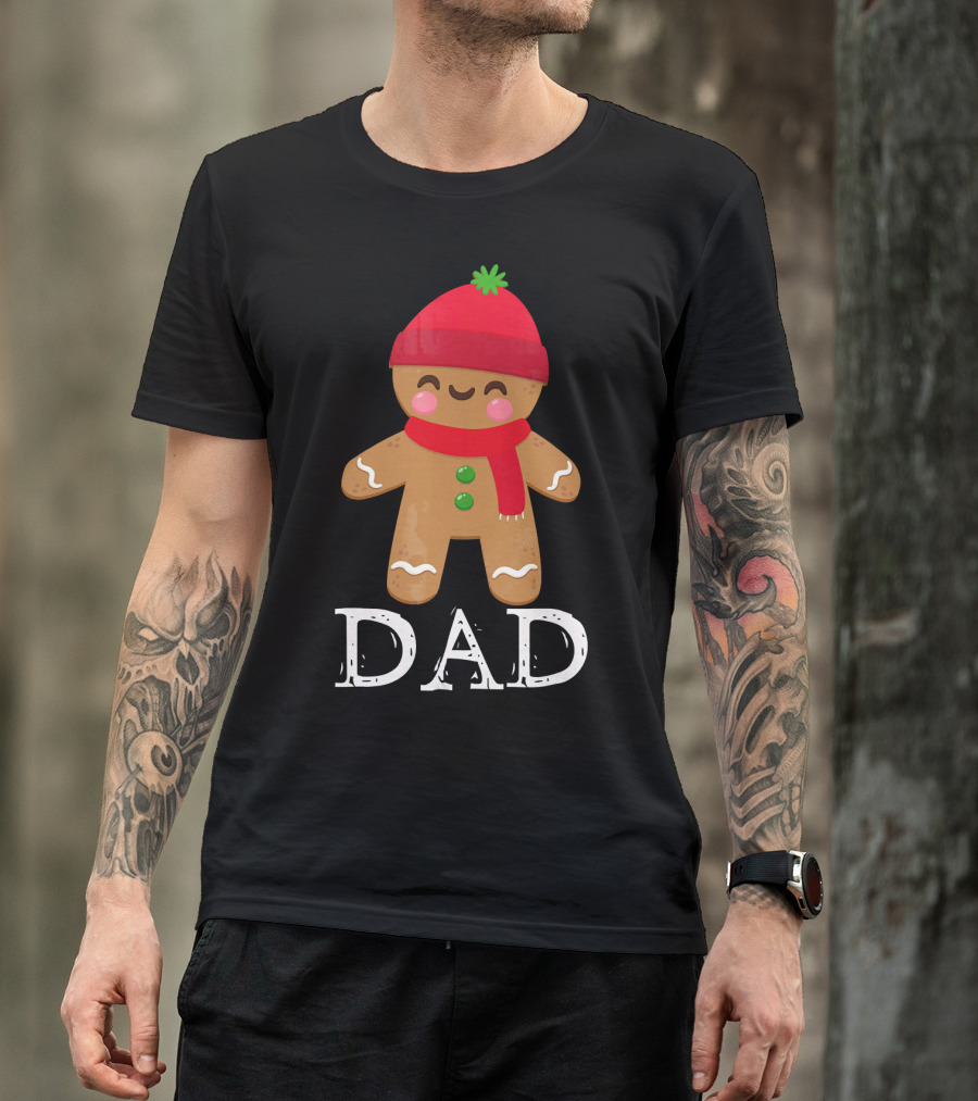 Gingerbread Dad Christmas Matching Pajama Festive Holiday Red Hat Scarf T-Shirt