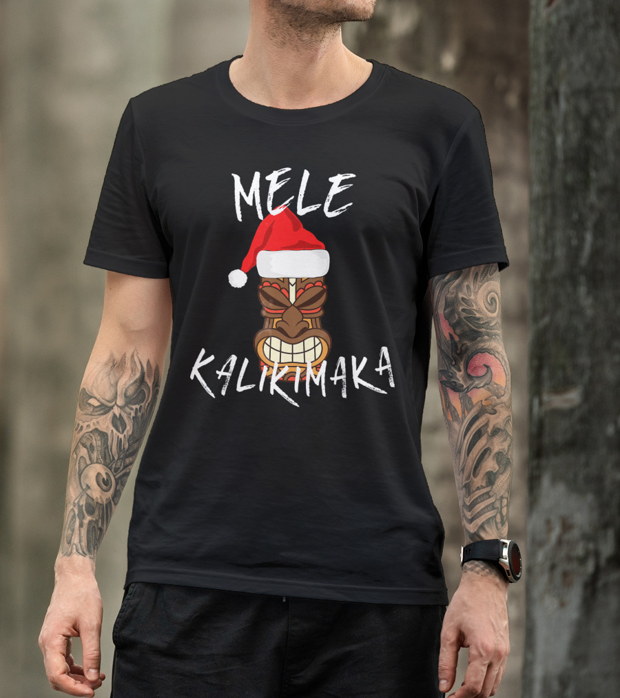 Mele Kalikimaka Tiki Santa Hat Merry Christmas Haw T-Shirt