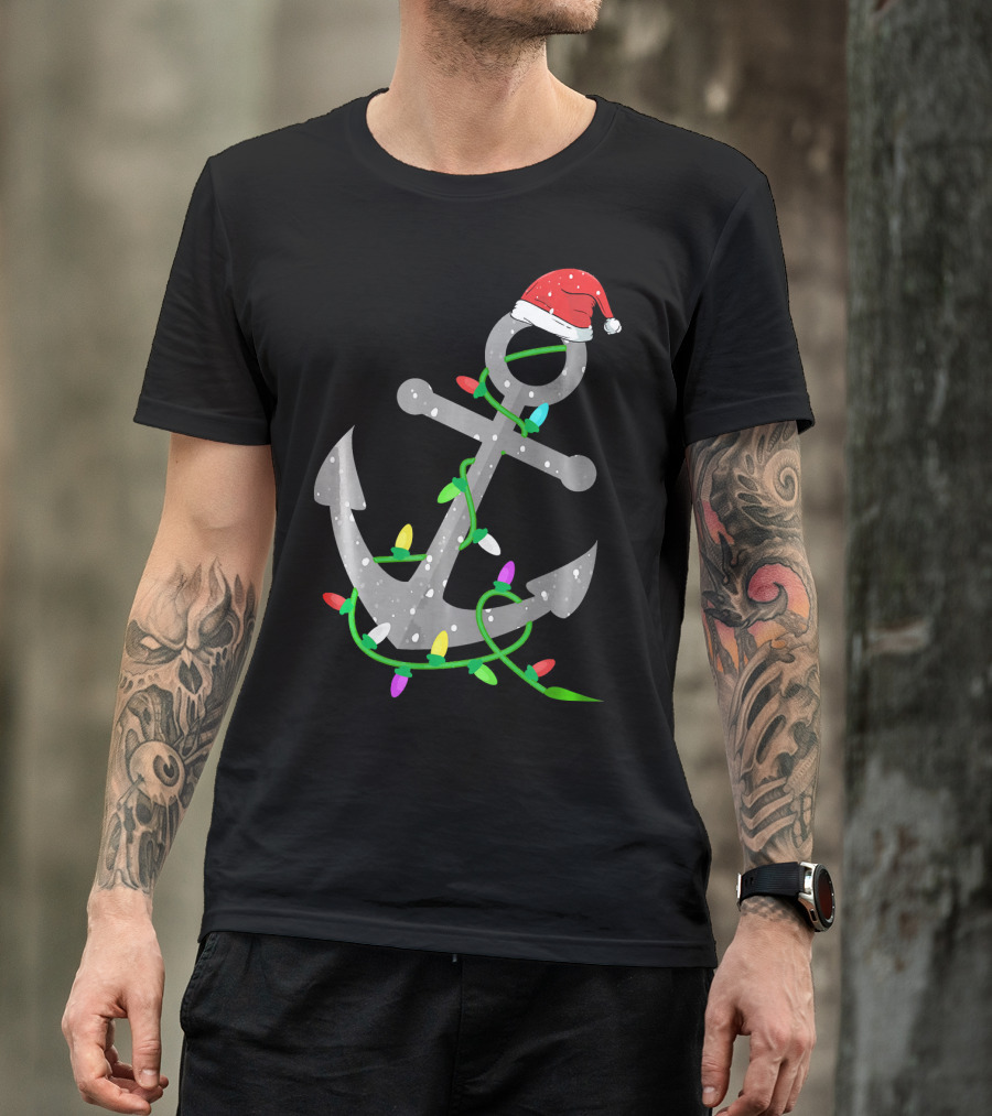 Merry Captain Santa Anchor With Christmas Lights T-Shirt