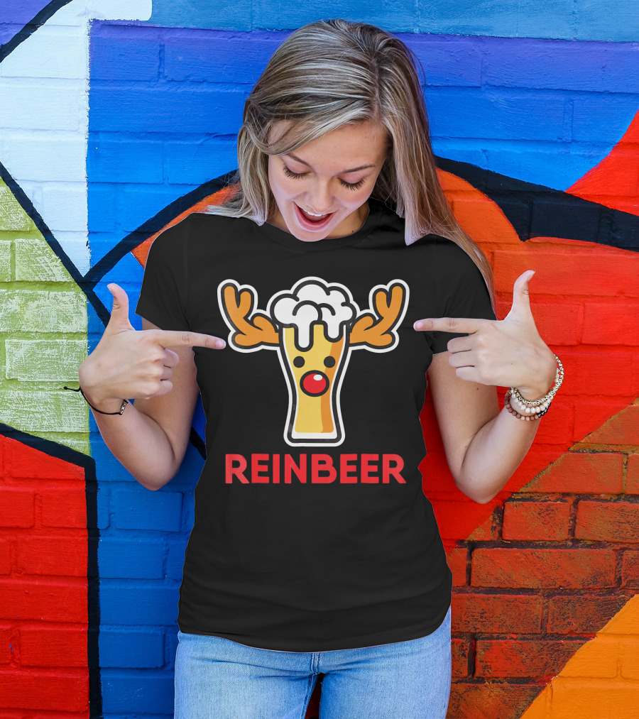 Rein Beer Reindeer With Antlers And Foamy Beer Head T-Shirt