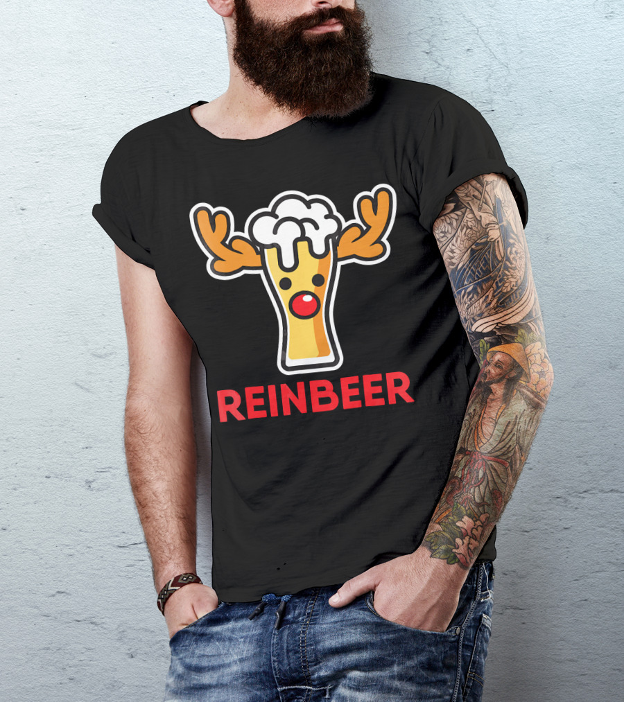 Rein Beer Reindeer With Antlers And Foamy Beer Head T-Shirt