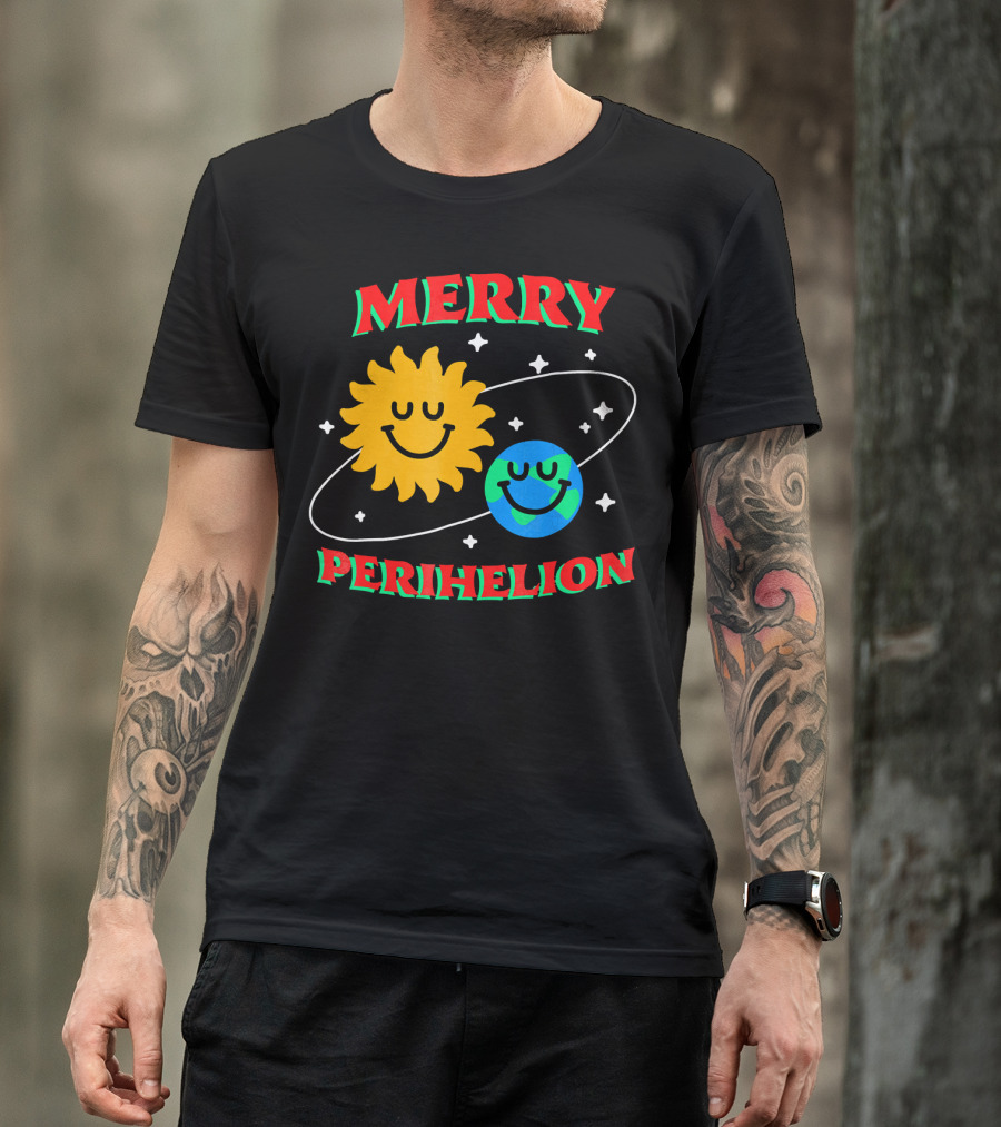 Merry Perihelion Sun Earth Smiling Orbit T-Shirt