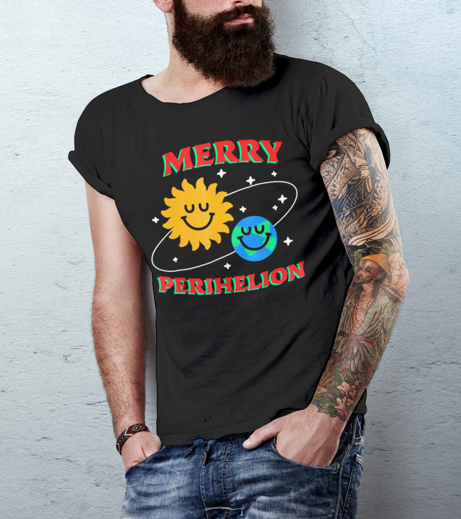 Merry Perihelion Sun Earth Smiling Orbit T-Shirt