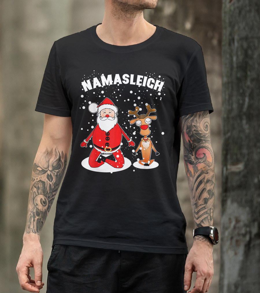 NamaSleigh Funny Christmas Yoga Santa And Reindeer Meditation T-Shirt