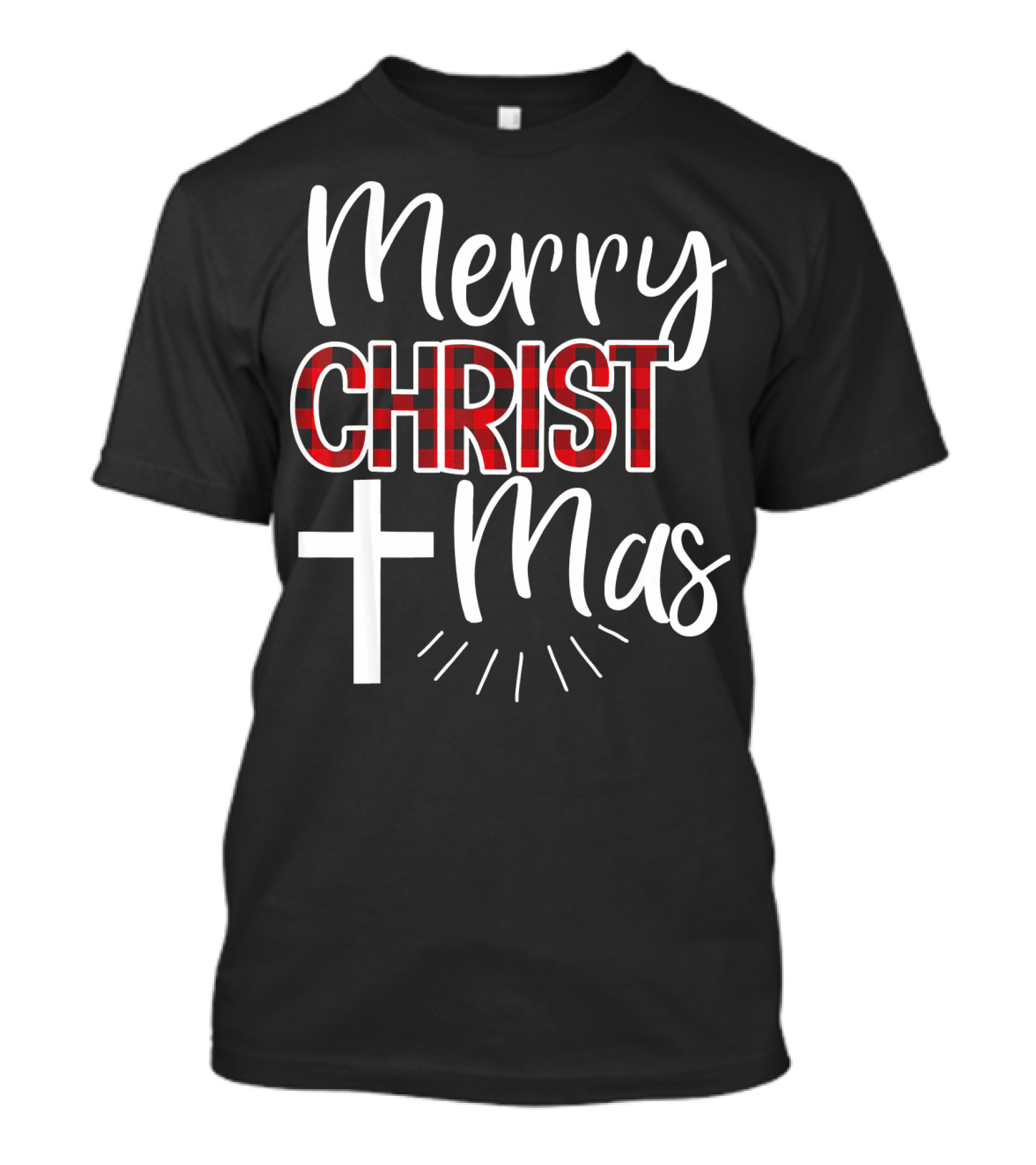 Merry CHRISTmas Cross Buffalo Plaid Christian T-Shirt