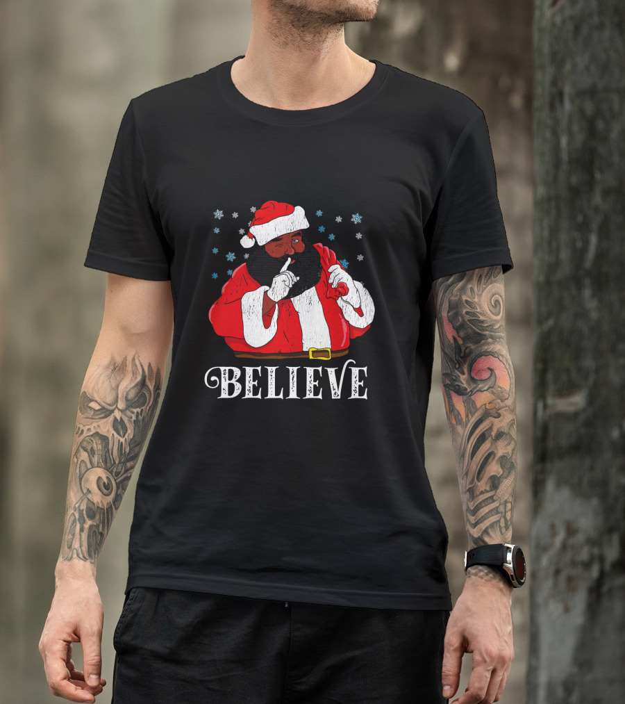 Believe Santa African Christmas Snowflakes T-Shirt