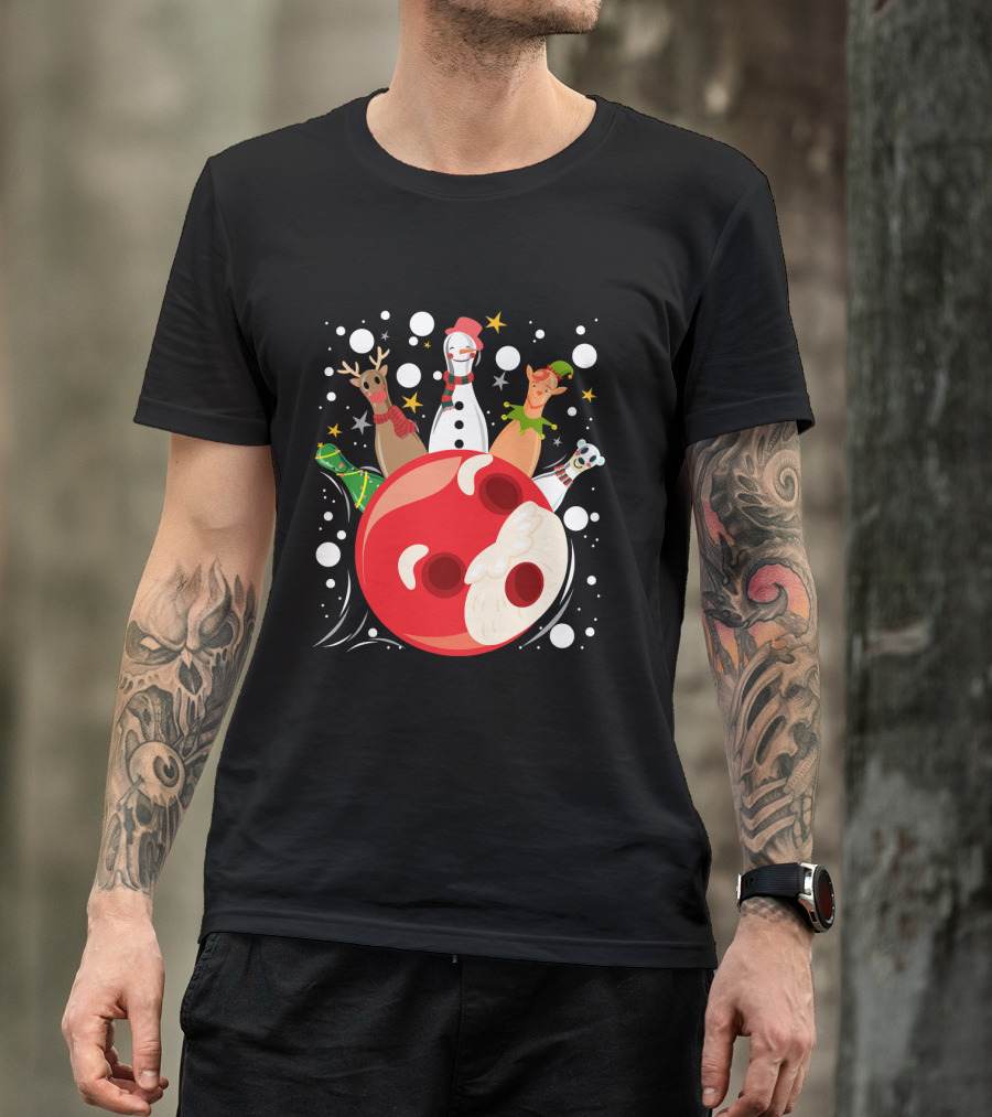 Bowling Pin Christmas Snowman Reindeer Elf Funny Bowler T-Shirt