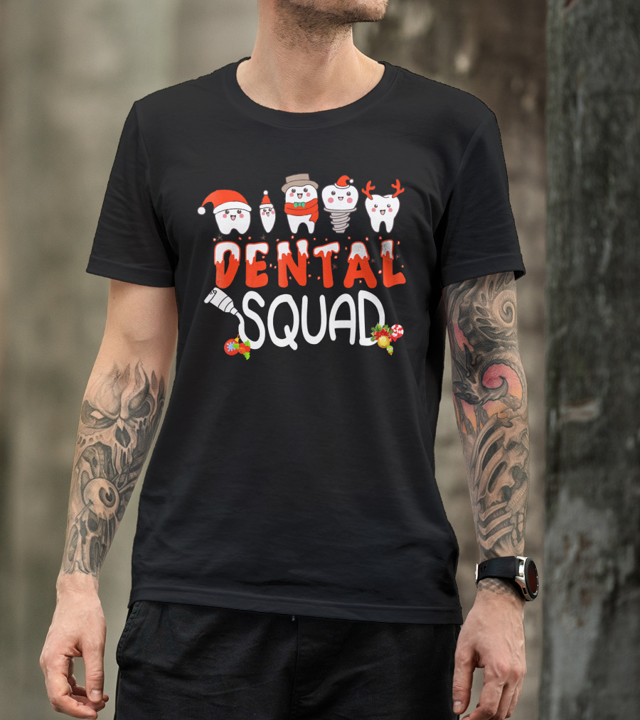 Dental Squad Tooth Christmas Santa Reindeer Festive Dent T-Shirt