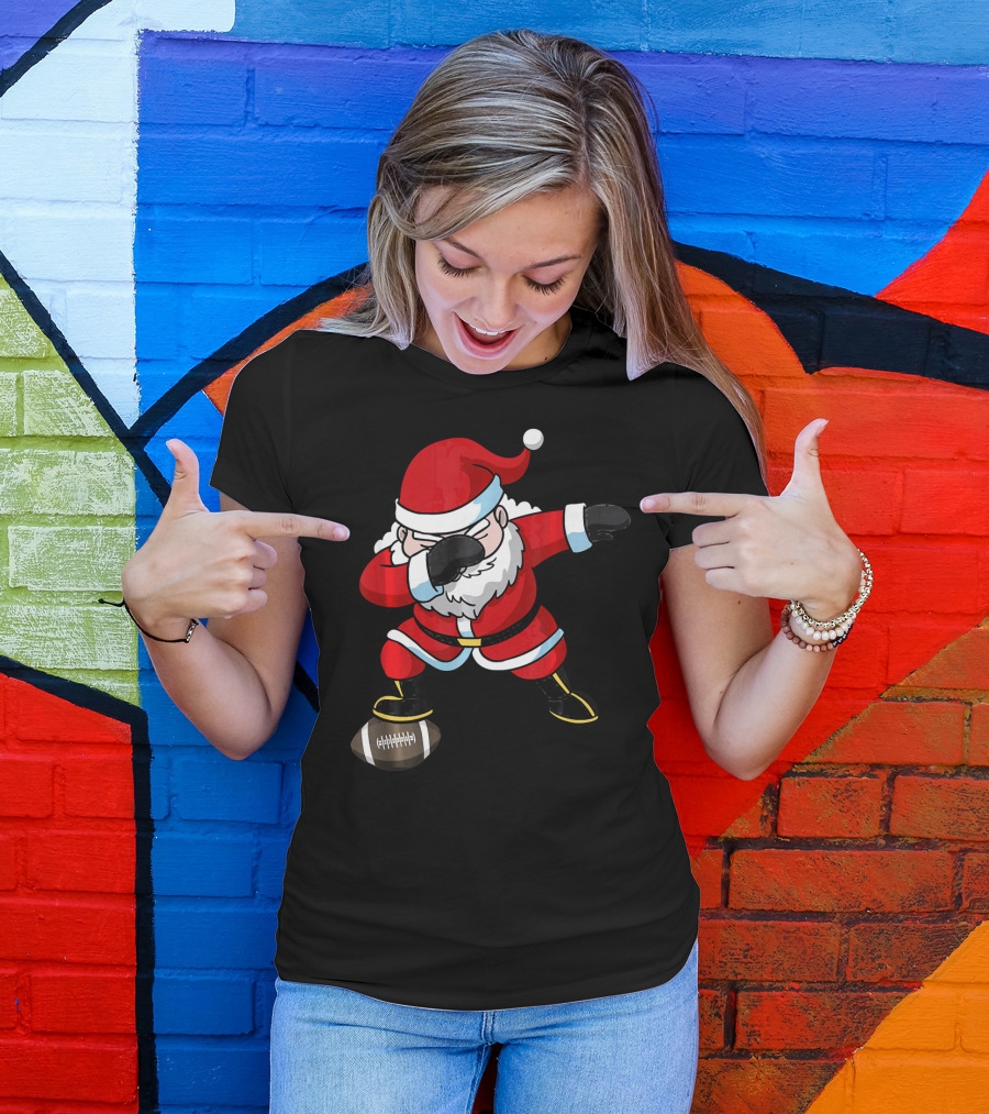 Football Santa Dabbing With Christmas Cheer T-Shirt