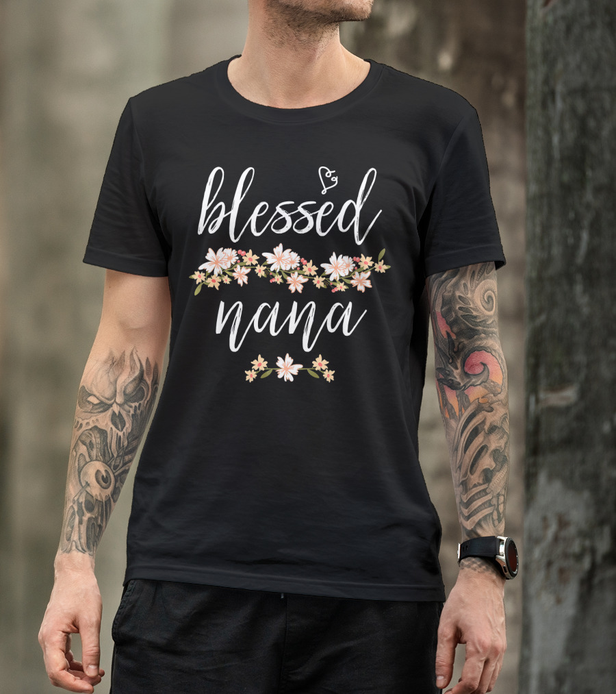 Blessed Nana Floral Script T-Shirt