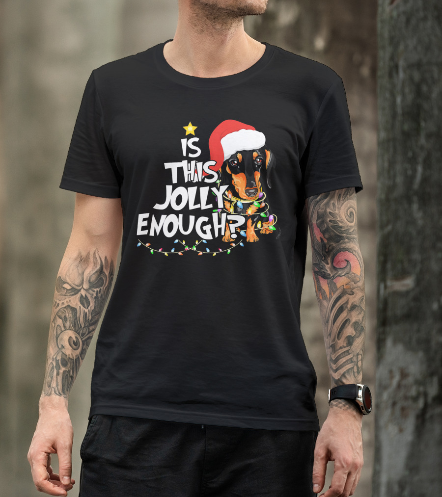 Is This Jolly Enough Christmas Dachshund With Santa Hat And Lights T-Shirt