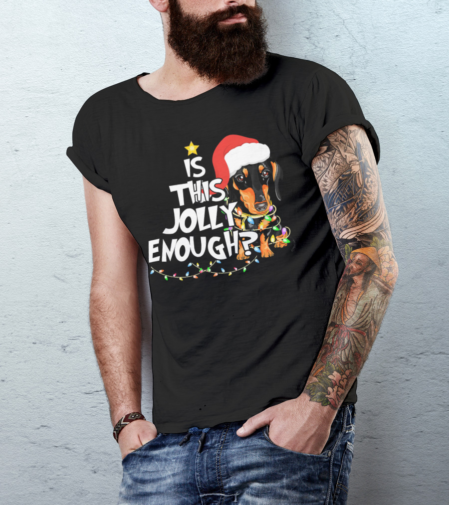Is This Jolly Enough Christmas Dachshund With Santa Hat And Lights T-Shirt