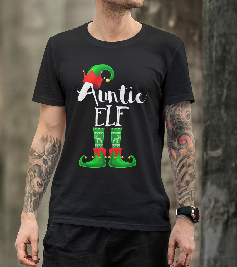 Auntie Elf Matching Family Christmas Socks And Hat T-Shirt