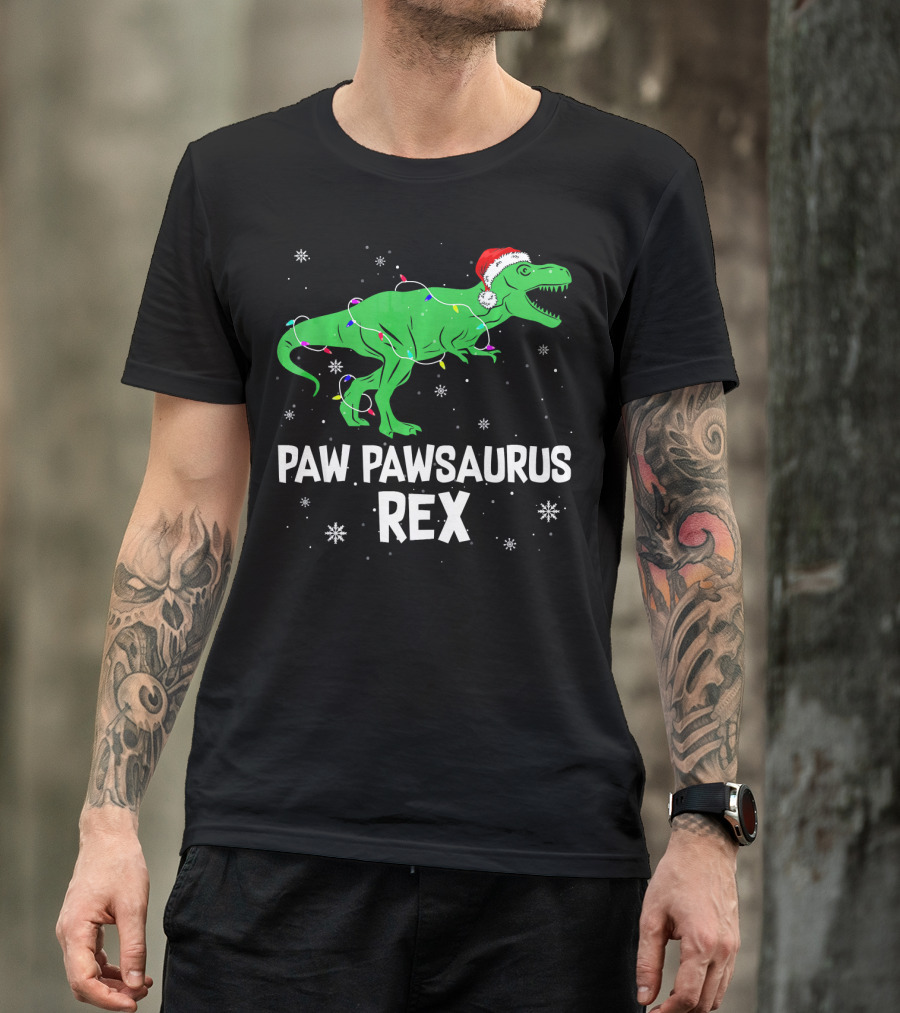 Paw Paw Saurus Rex Santa Hat Christmas Lights T-Shirt