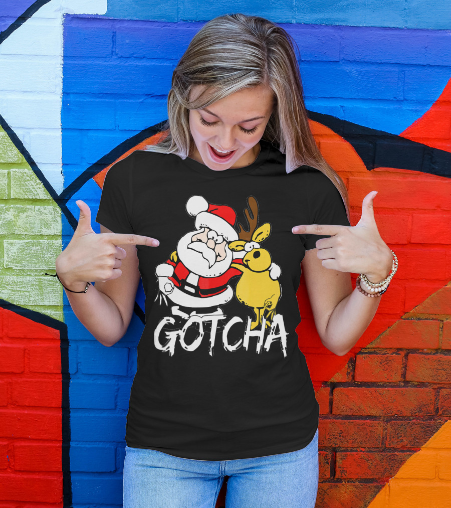Santa Claus Gotcha Finger Circle Game With Reindeer T-Shirt