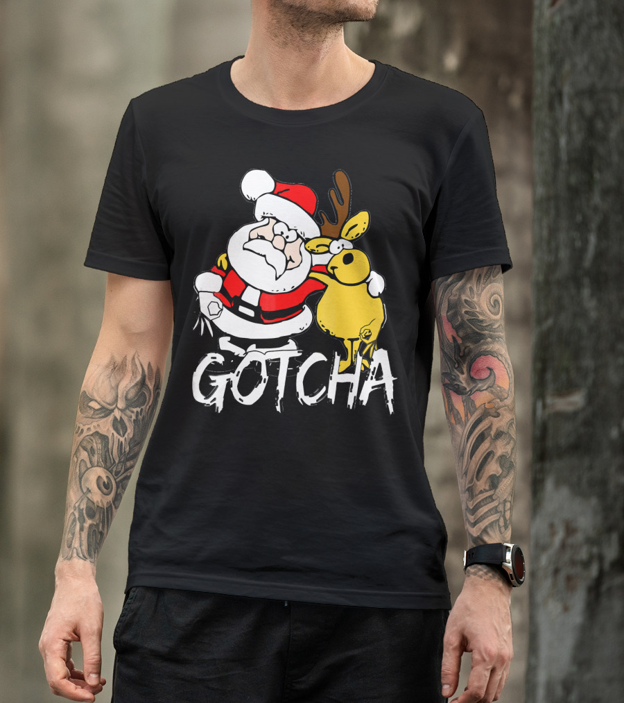 Santa Claus Gotcha Finger Circle Game With Reindeer T-Shirt