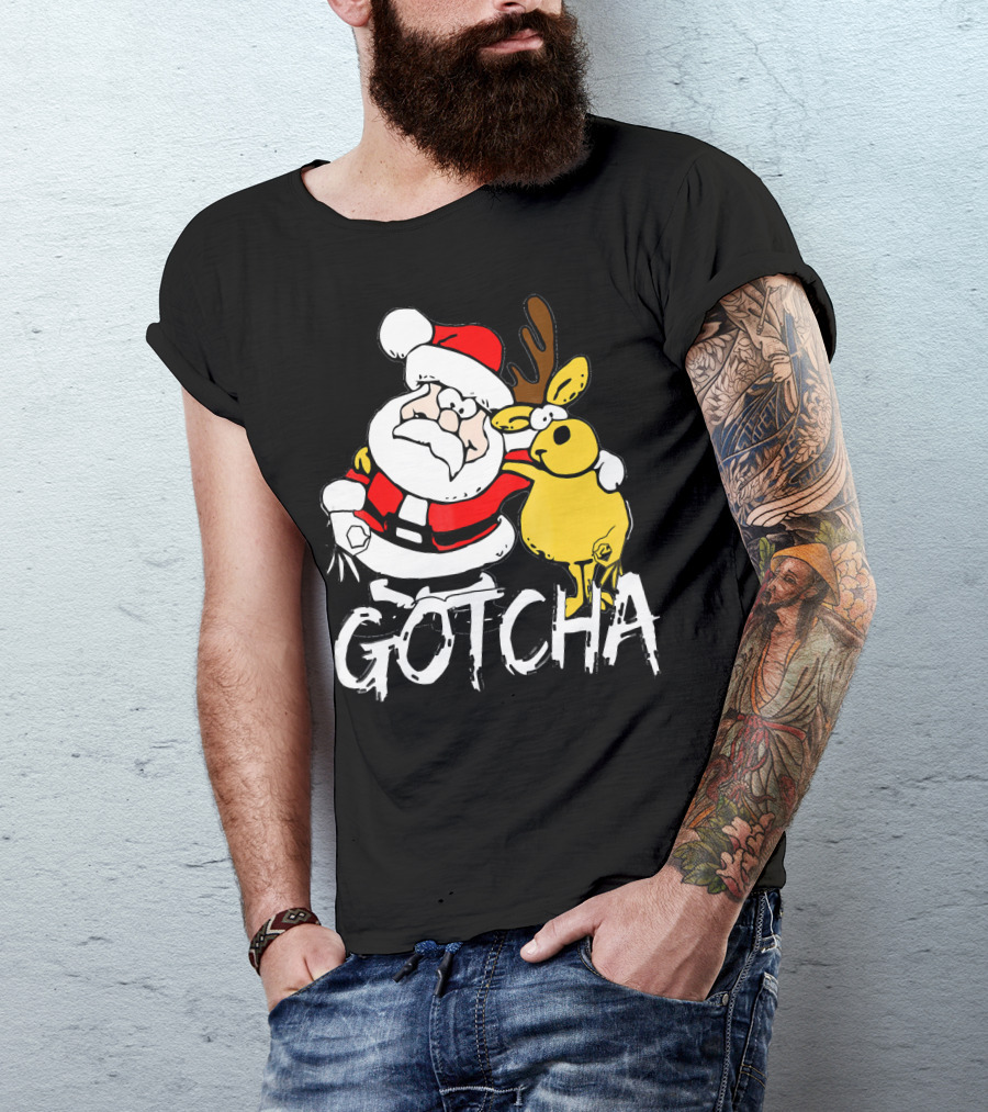 Santa Claus Gotcha Finger Circle Game With Reindeer T-Shirt