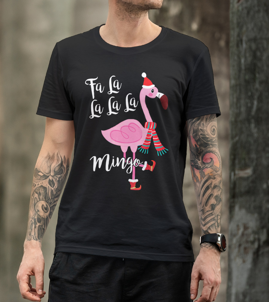 Fa La La La La Mingo Santa Flamingo Scarf Holiday Winter T-Shirt
