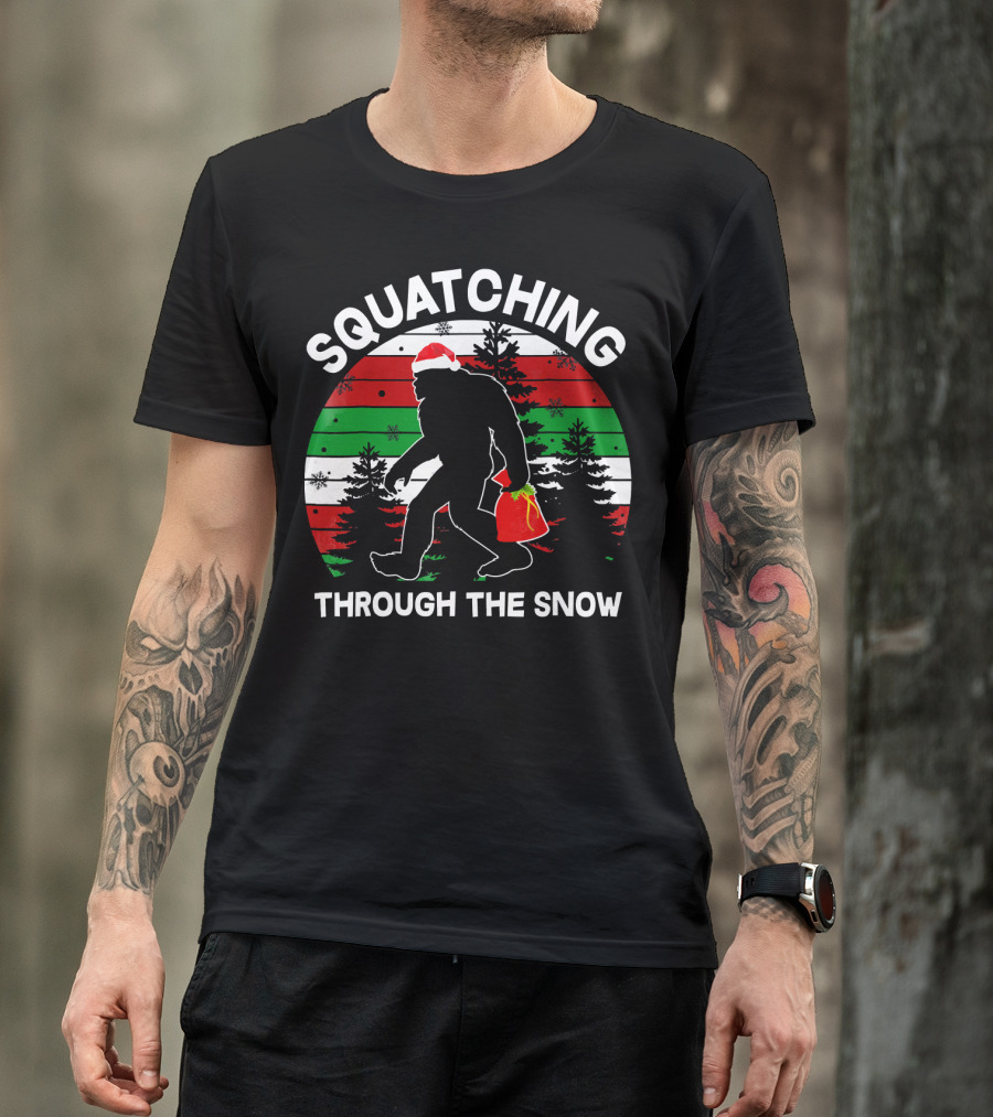 Squatching Through The Snow Santa Bigfoot T-Shirt