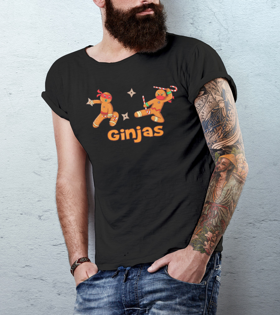 Ginjas Fighting Candy Cane Crew Gingerbr Ninja Gingerbread Cookies T-Shirt