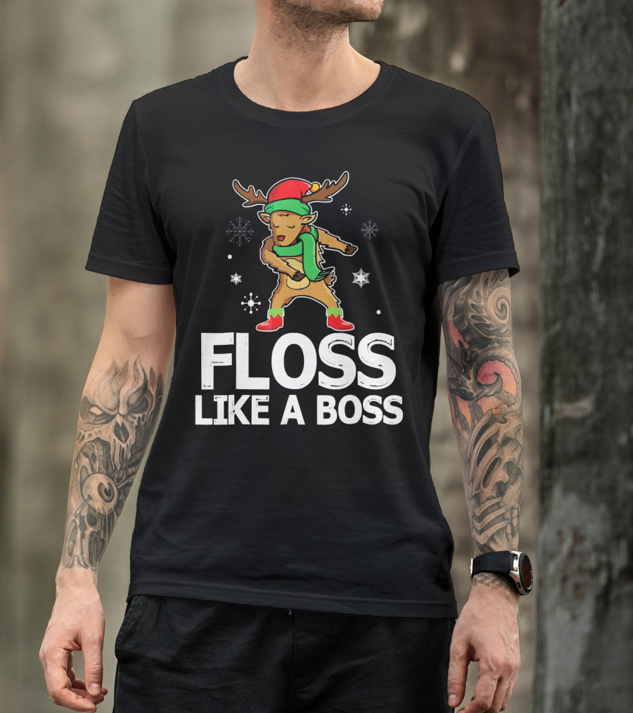 Reindeer ELF Costume Floss Like A Boss Snowflakes Christmas Dance T-Shirt