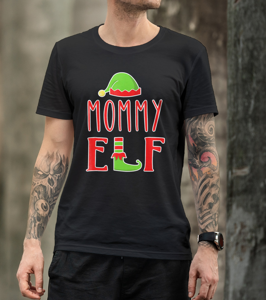 Mommy Elf Christmas Family Matching Hat And Shoe T-Shirt