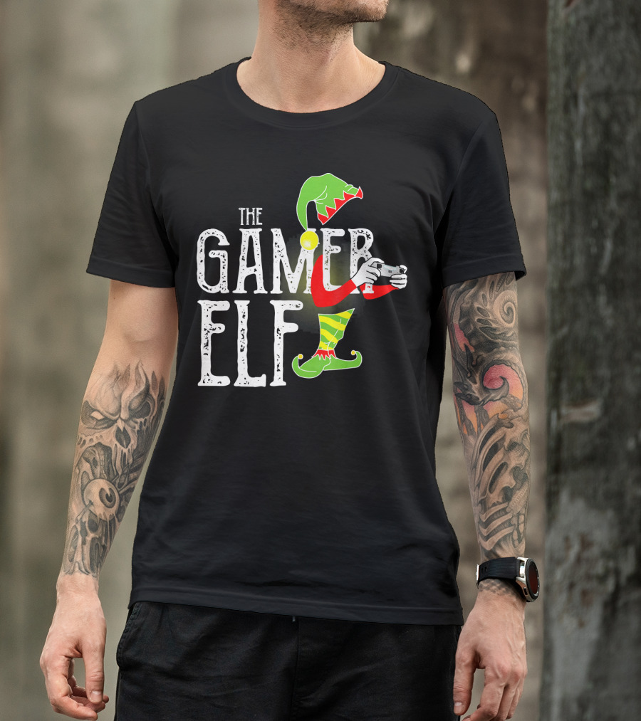 The Gamer Elf With Controller And Festive T-Shirt