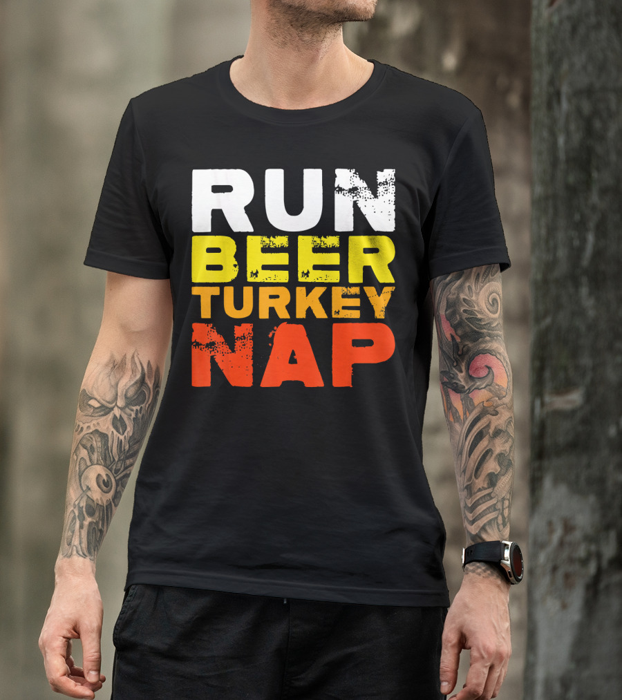 Run Beer Turkey Nap Christmas Din Festive Humor T-Shirt
