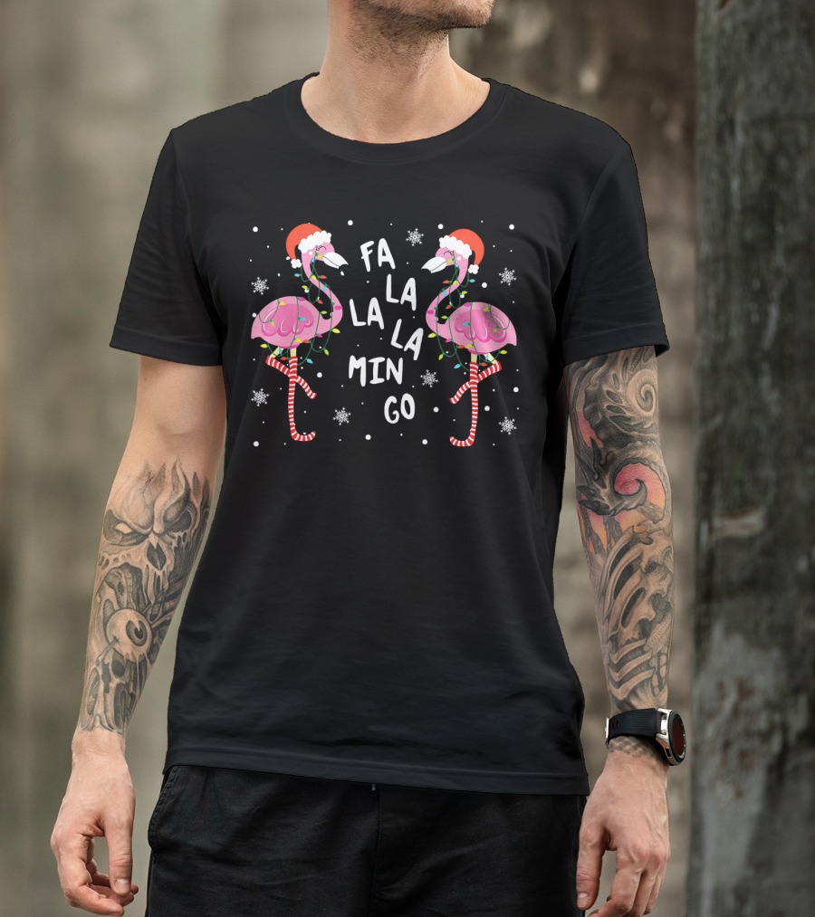 Christmas Santa Hat Flamingos Fa La La La Mingo T-Shirt