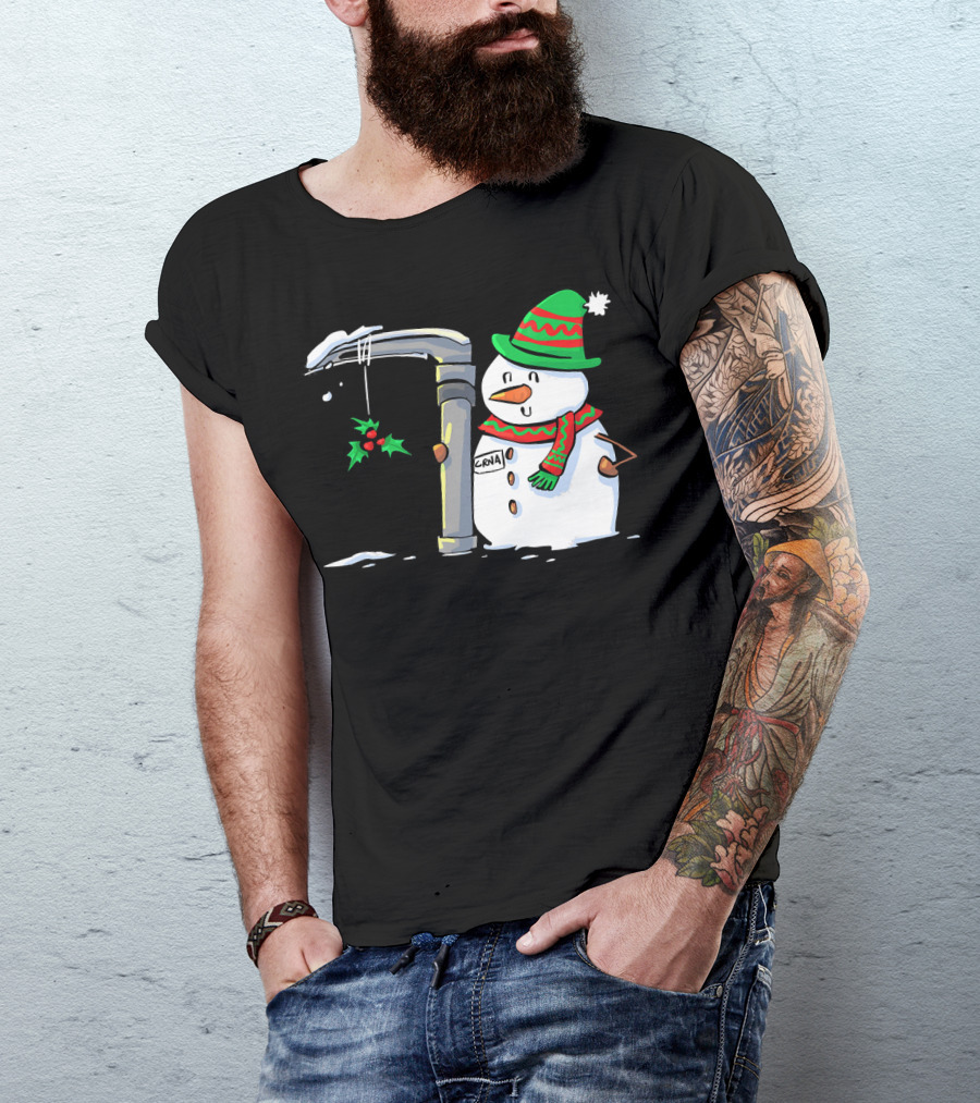 Snowman With Mac 3 Anesthesia Wearing Holiday Hat And Scarf With Holly Decor T-Shirt