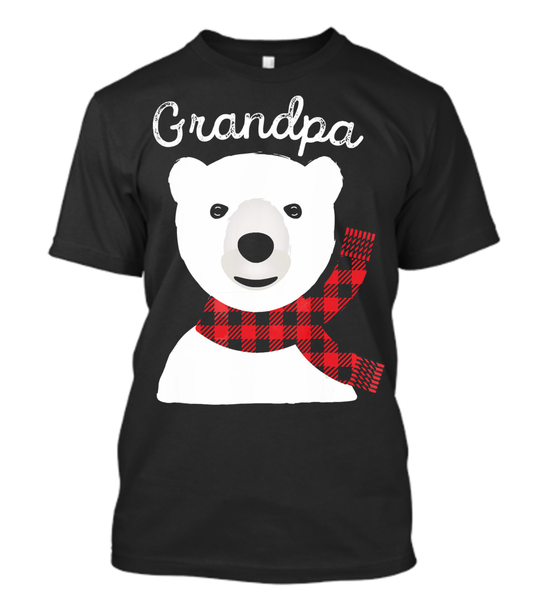 Grandpa Christmas Bear With Red Plaid Scarf Family Matching T-Shirt
