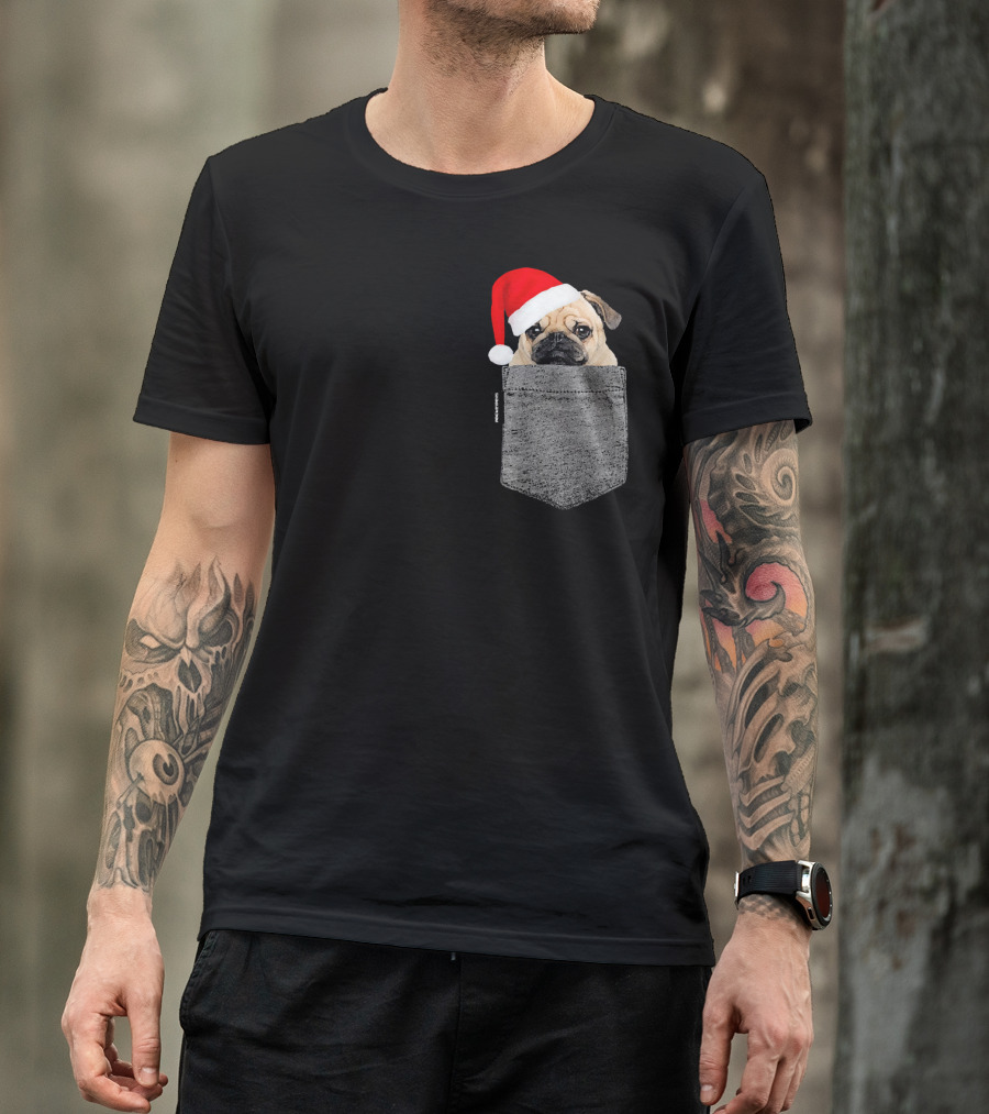 Dog In Your Pocket Pug Santa Hat T-Shirt