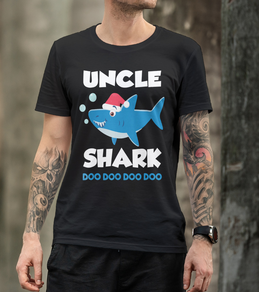 Uncle Shark Doo Doo Doo Doo Christmas Shark Santa Hat T-Shirt