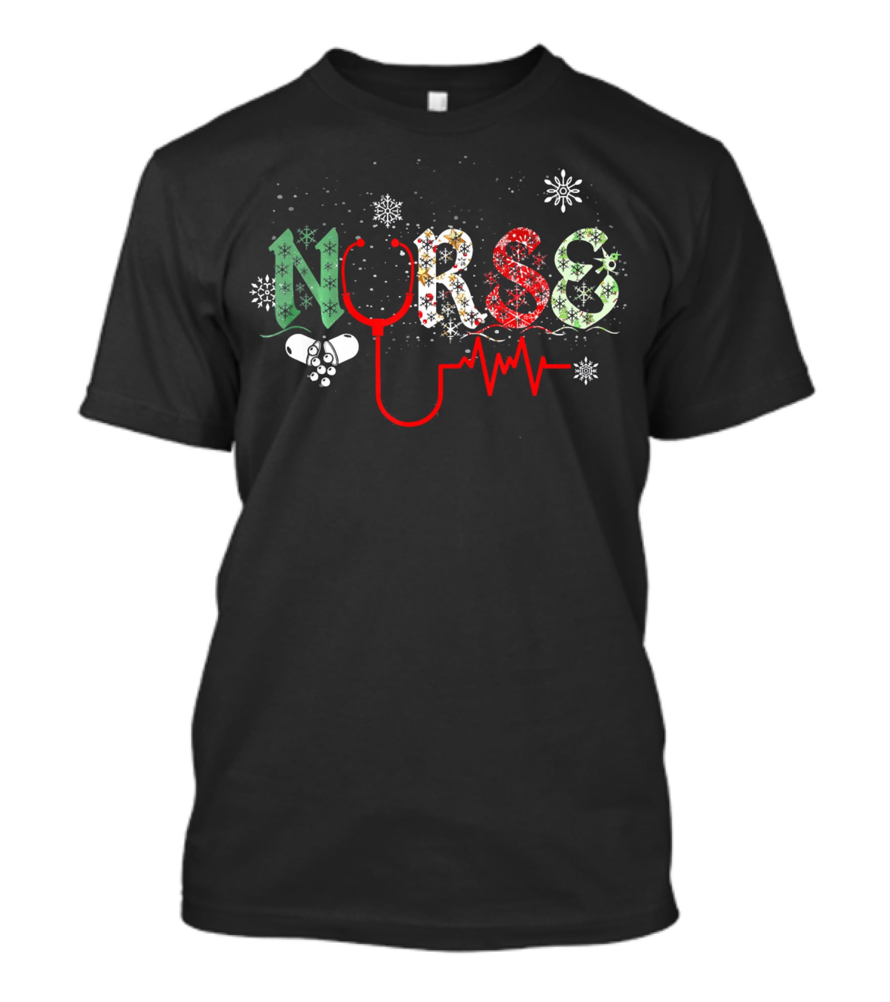 Nurse Christmas Holiday Stethoscope Snowflakes T-Shirt