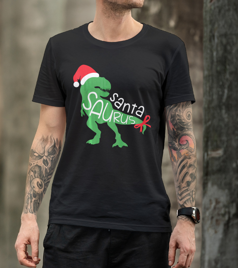 T Rex Dinosaur Santa Saurus Merry Funny Christmas Hat T-Shirt