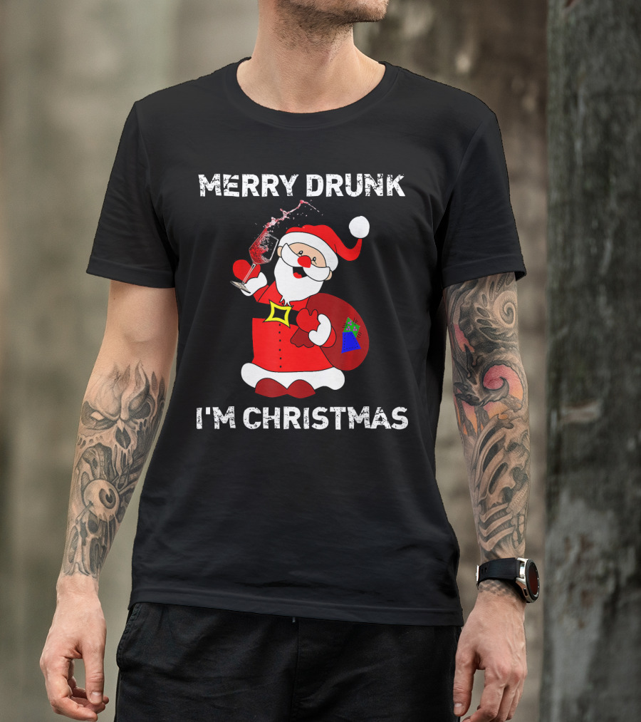 Merry Drunk I'm Christmas Santa With Wine T-Shirt