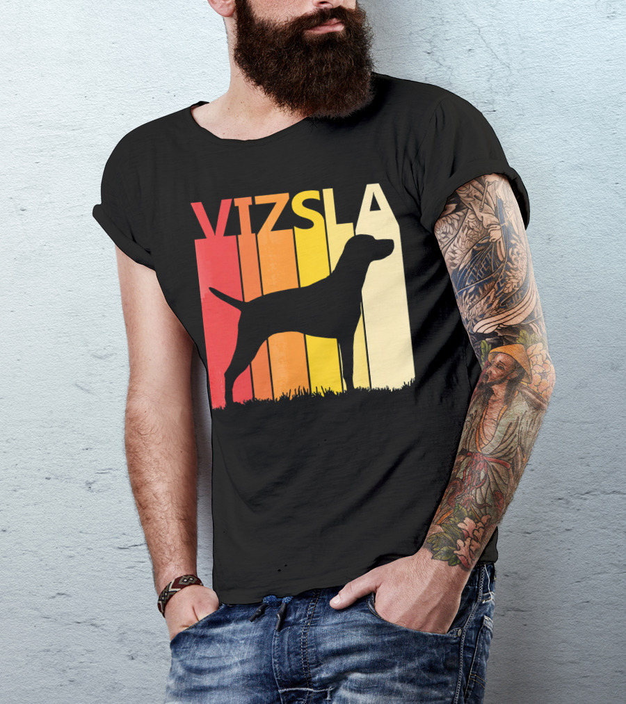 Retro Vizsla Dog Silhouette With Gradient Stripes T-Shirt