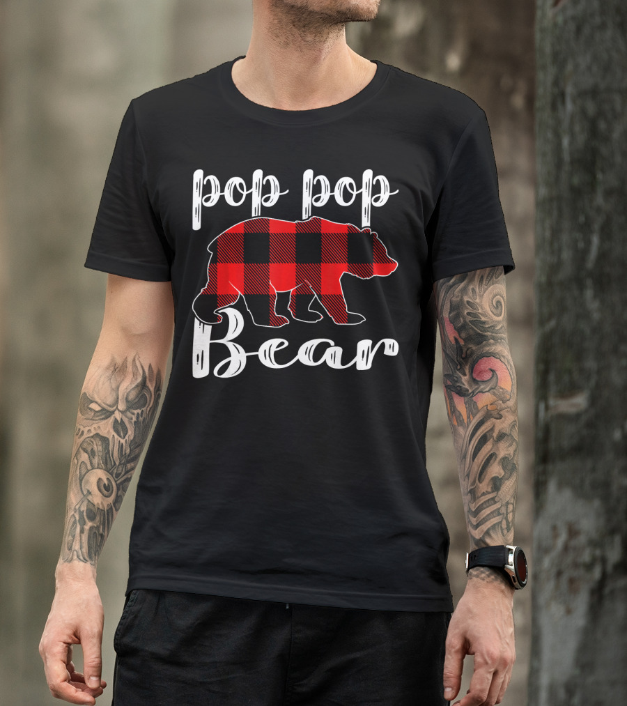 Pop Pop Bear Plaid Christmas Matching Holiday T-Shirt