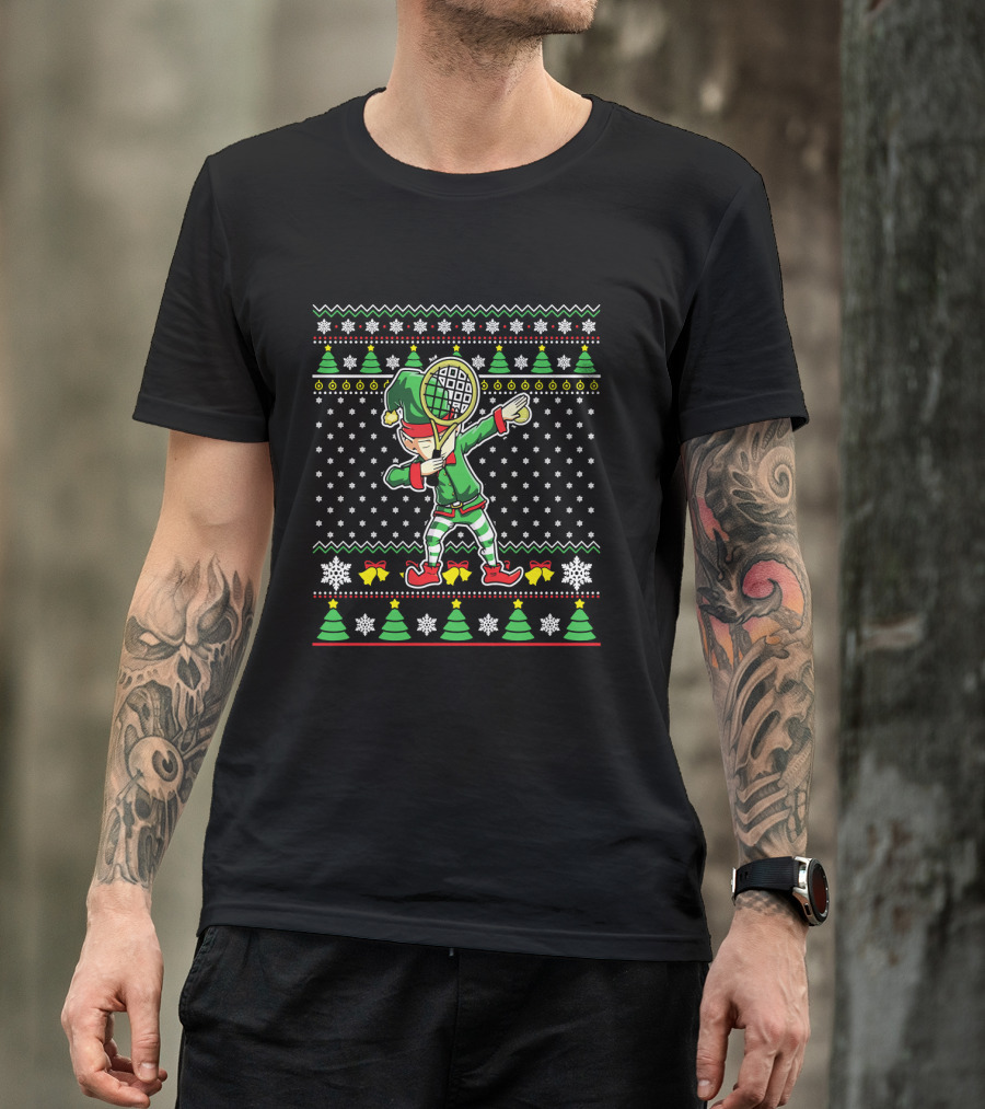ELF Dabbing Tennis Dance Ugly Christmas T-Shirt