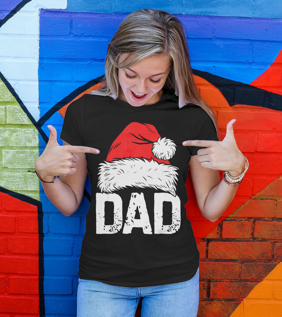 Dad Santa Hat Christmas Family Match T-Shirt