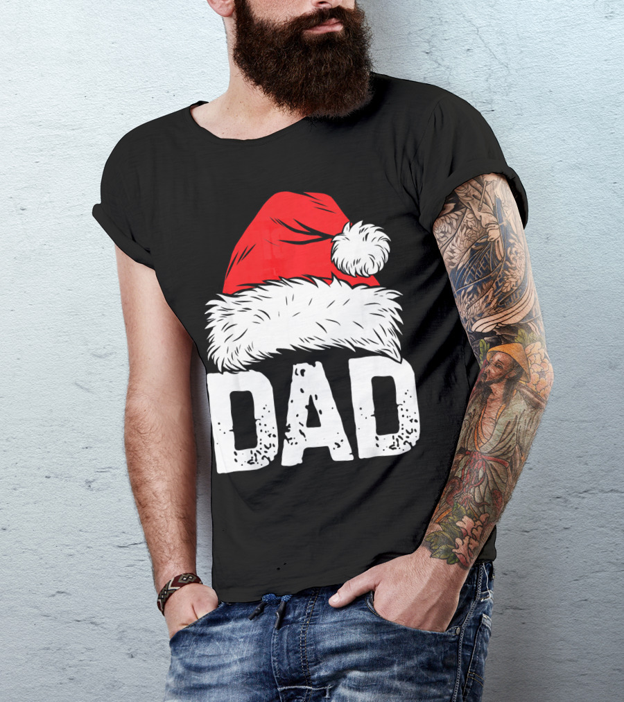 Dad Santa Hat Christmas Family Match T-Shirt