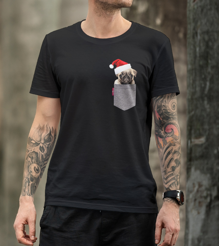 Santa Hat Funny Pug In A Pocket Cute T-Shirt