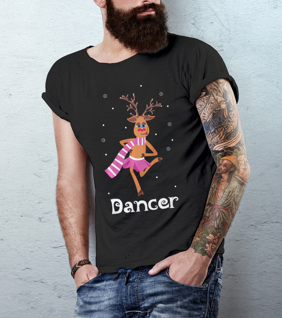 Dancer Pink Skirt Reindeer Girl With Antlers T-Shirt