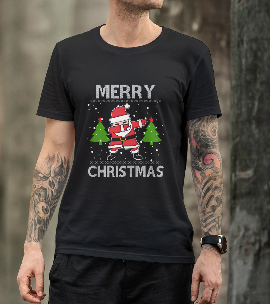Merry Christmas Santa Dabbing With Christmas Trees T-Shirt