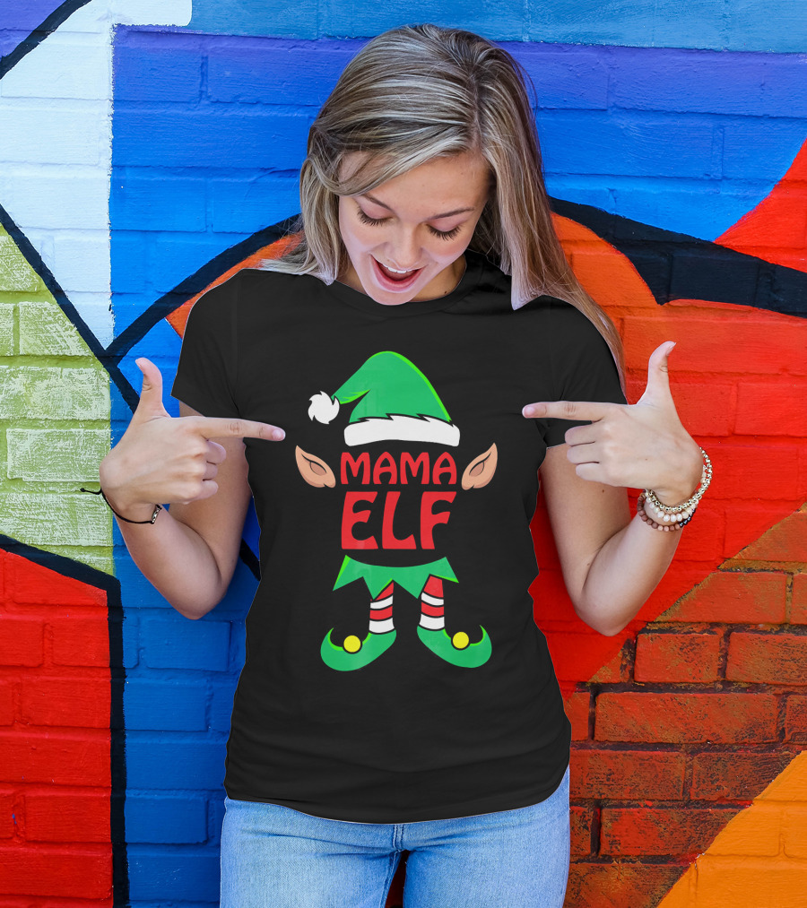 Mama ELF Christmas Family Matching Pajama T-Shirt