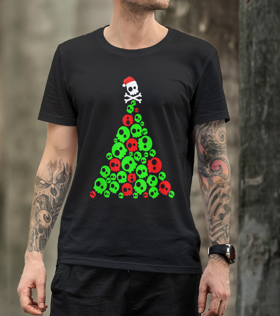 Christmas Santa Skull Tree Holiday T-Shirt