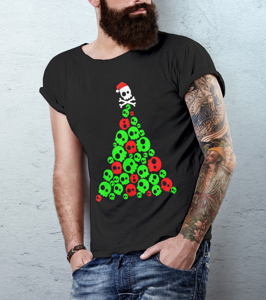 Christmas Santa Skull Tree Holiday T-Shirt