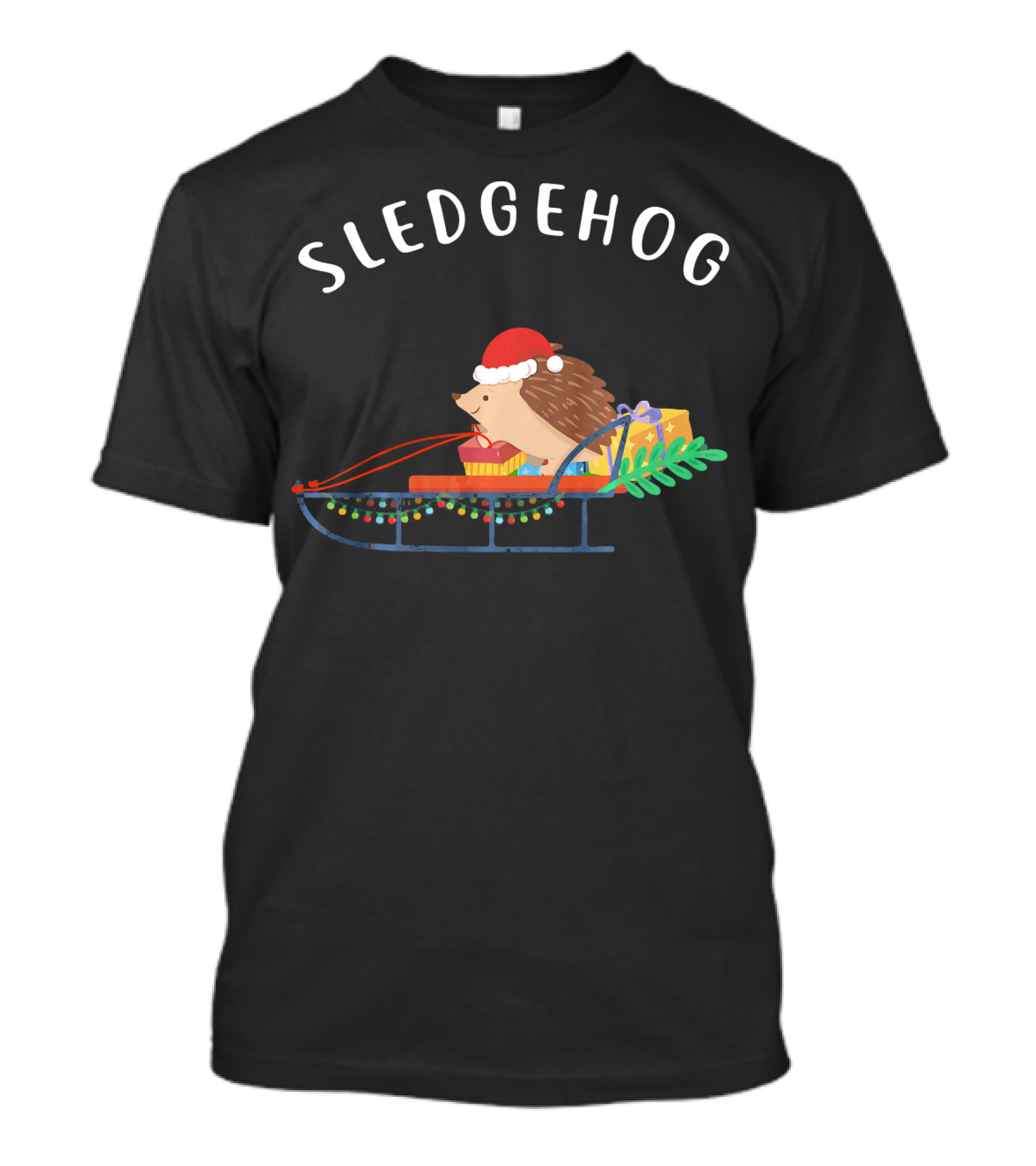Sledgehog Santa Hedgehog On Christmas Sled With Presents T-Shirt