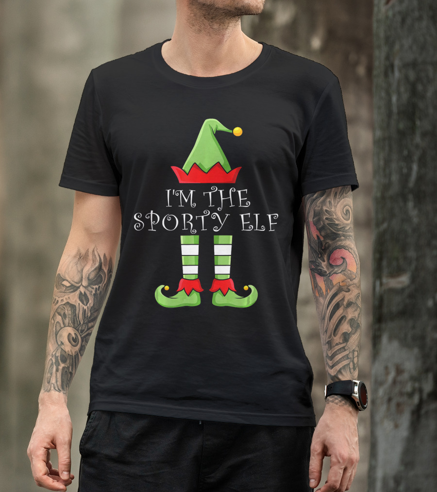 I'm The Sporty Elf Christmas Hat And Striped Shoes T-Shirt
